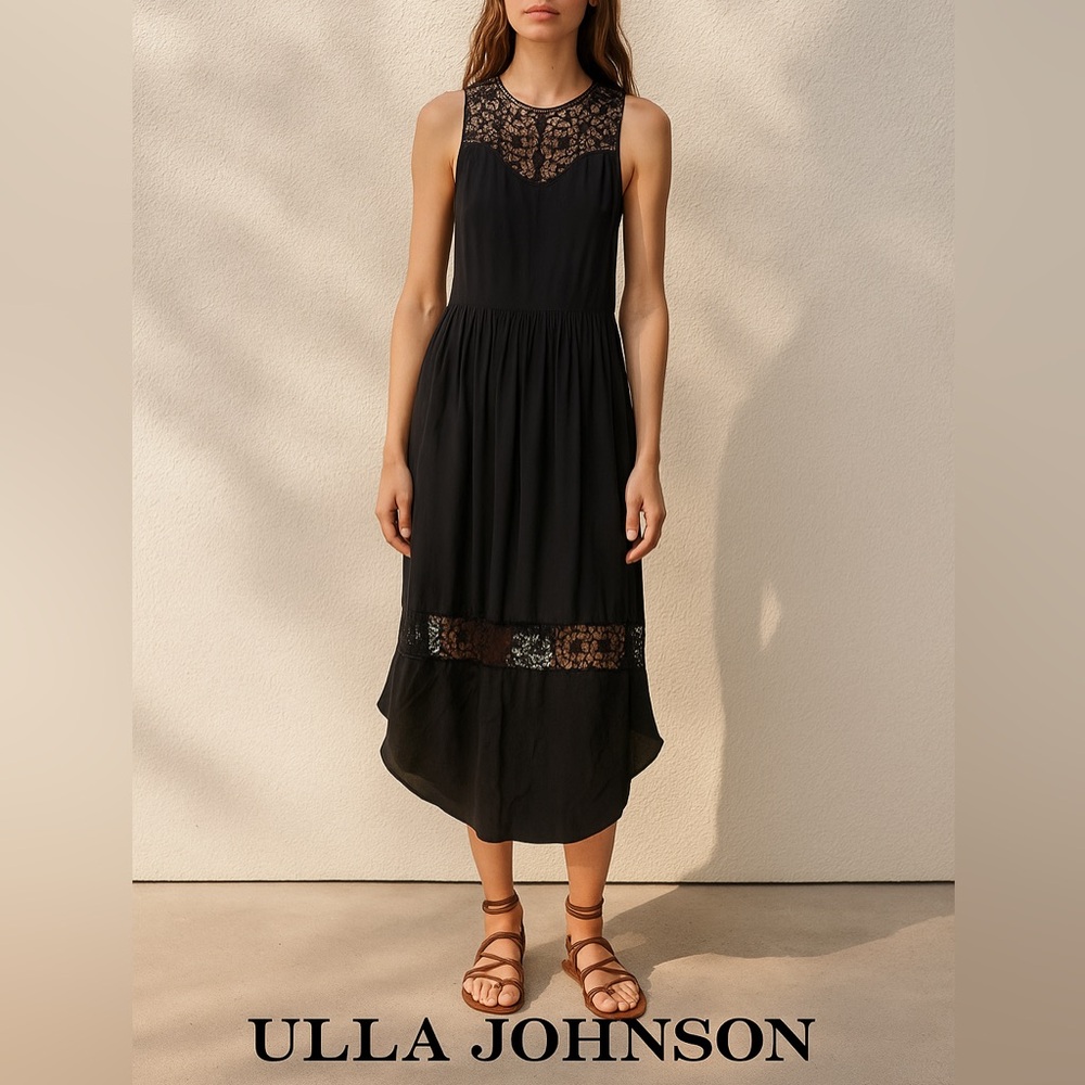 Ulla Johnson Black Lace 100% Silk long Elegant Boho dress Size 2